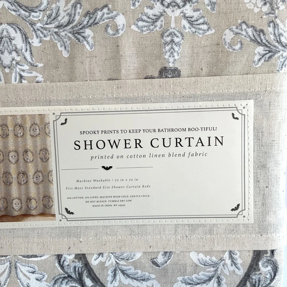 Envogue Halloween Skeleton Pumpkin Damask Cotton Linen Shower Curtain 72x72  NEW